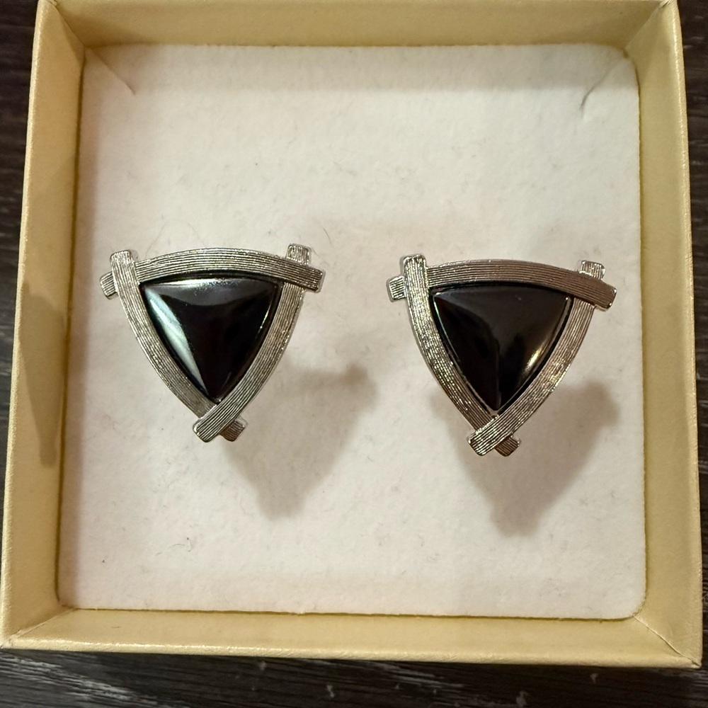 Silver and Black Triangle Cuff Links